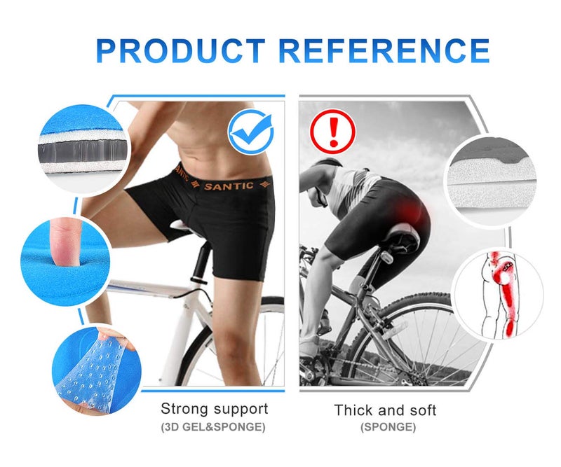 Santic شورتات دراجات سانيتيك للرجال مع وسادة 3D شورتات دراجات داخلية مع قبضة ساق مضادة للانزلاق باللون الأسود - Image 4